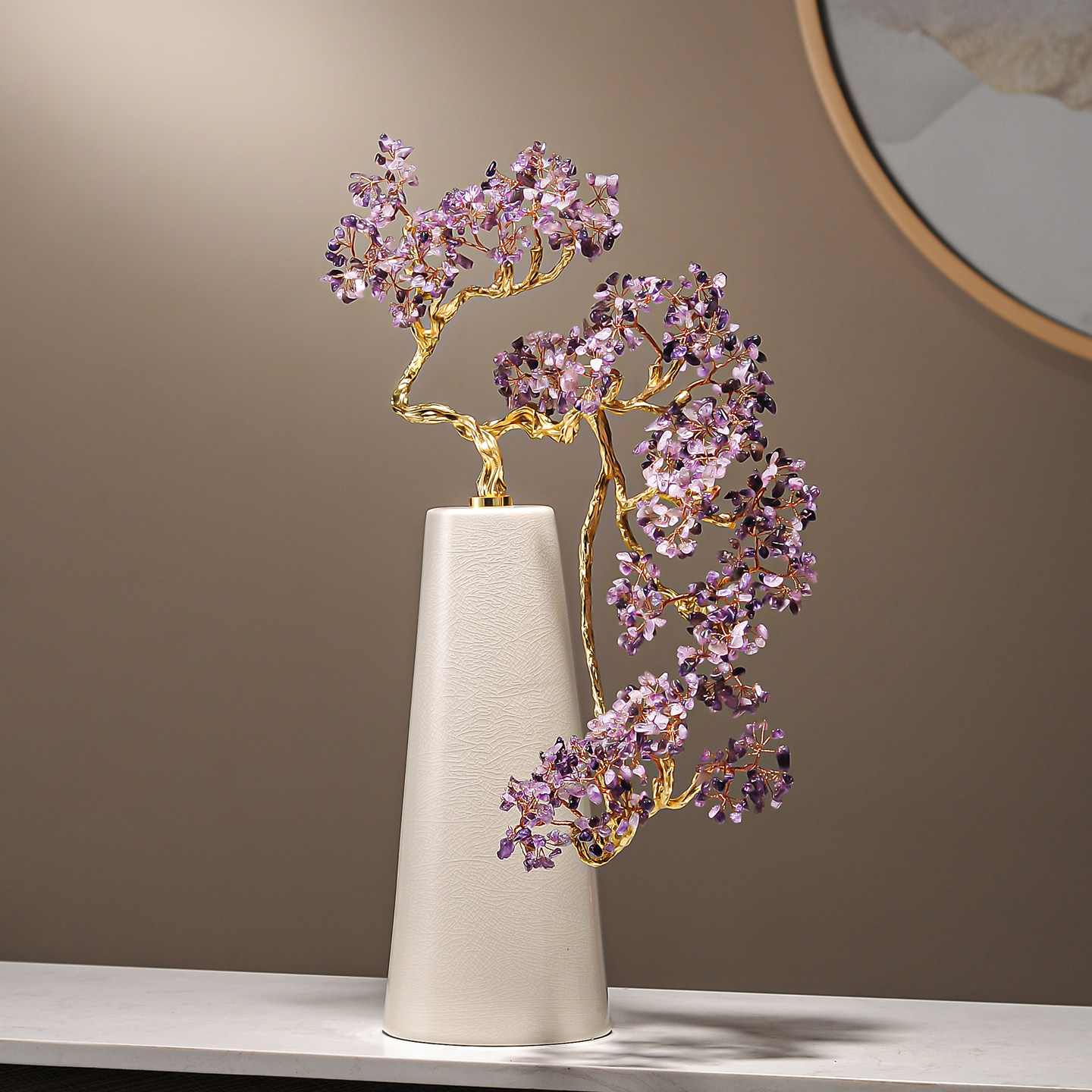 紫气东来紫水晶发财树陶瓷摆件高级感招财客厅酒柜乔迁新居礼品,家居饰品,桌面摆件,淘宝优惠券,粉丝福利购,淘宝优惠卷