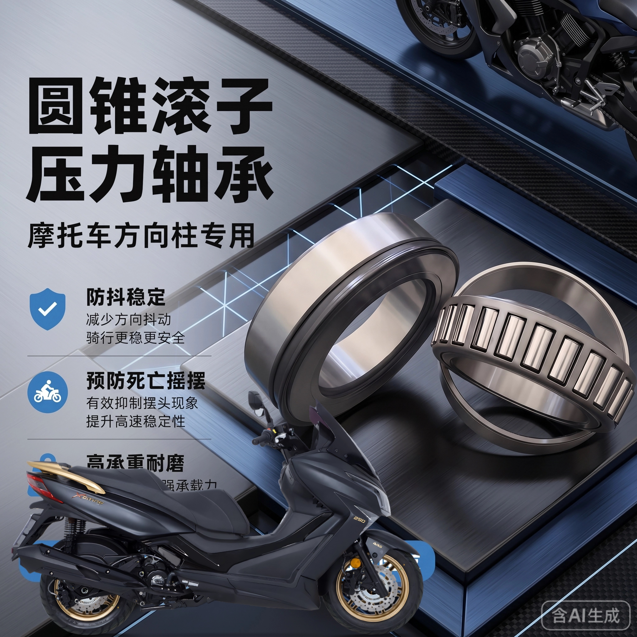 适用于光阳赛艇CT250ST250 S350S400 S250方向柱龙头锥形压力轴承