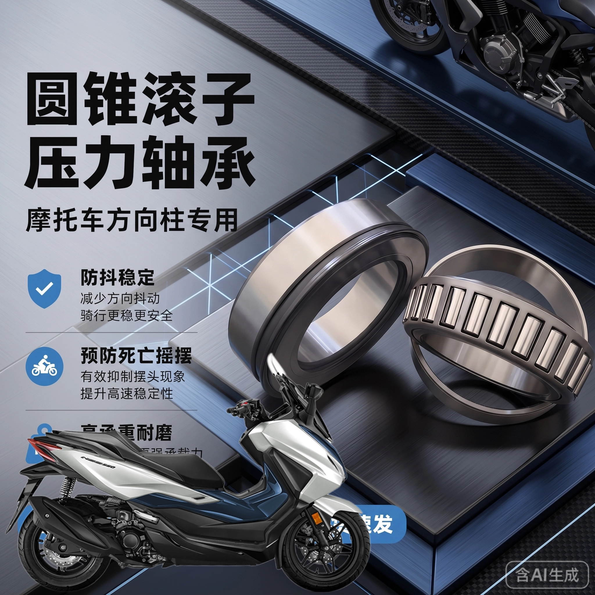适用本田NSS350 佛沙350方向柱龙头轴承FORZA350锥形滚子压力轴承