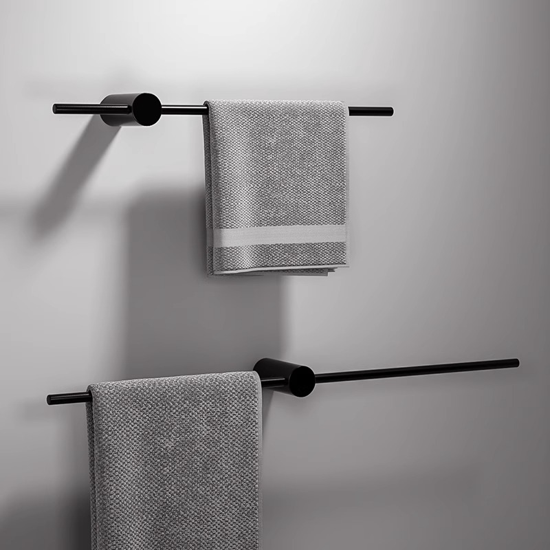 极简毛巾架浴室免打孔 304不锈钢毛巾杆枪灰卫生间单杆凉毛巾挂架