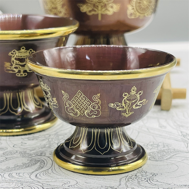 纯铜家用摆件佛堂八吉祥高脚供杯