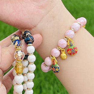 保真西藏扎基同款香灰琉璃五色彩瓷手串吞金兽多宝手链本命年男女