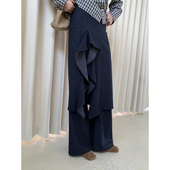 dorydory牛仔色垂坠感荷叶边裙裤 子 慵懒松弛感裤 休闲裤 阔腿喇叭裤