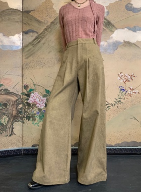 dorydory 新中式卡其色休闲裤春秋新款宽松阔腿西装裤女裤子