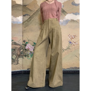 dorydory 新中式卡其色休闲裤春秋新款宽松阔腿西装裤女裤子