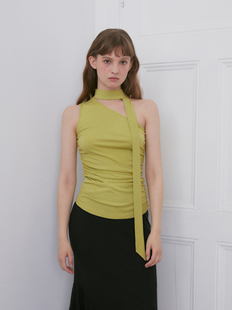 新款 上衣女夏季 吊带背心无袖 dorydory原创设计斜肩挂脖飘带修身