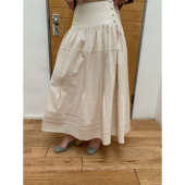纯棉肌理中长款 dorydory 米白色复古塔克褶伞裙 高腰半身裙女秋冬