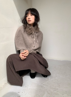 dorydory 浅咖色羊毛毛领斗篷毛衣披肩短款小众设计感秋冬搭配