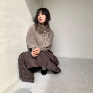 dorydory 浅咖色羊毛毛领斗篷毛衣披肩短款小众设计感秋冬搭配