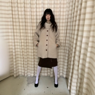 dorydory 复古碗领羊毛呢外套2025秋冬季新款米白色圈圈毛大衣女
