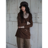 dorydory 上衣女 复古休闲打底衫 撞色拼接假两件长袖 2026春新款