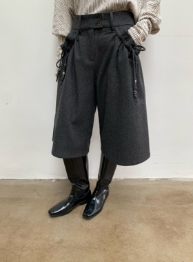 dorydory 2025秋冬新款中低腰五分裤羊毛抽绳木耳边宽松中裤女