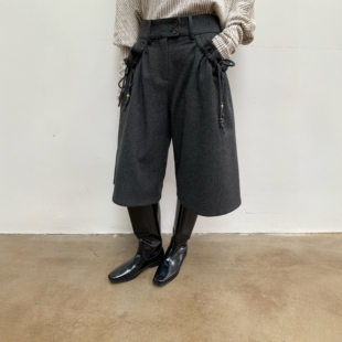 羊毛抽绳木耳边宽松中裤 中低腰五分裤 女 2025秋冬新款 dorydory