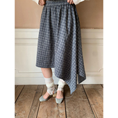 dorydory复古简约设计感剪花不规则半身裙女格纹A字大裙摆中长裙