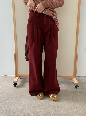 dorydory安可拉红直筒宽松牛仔裤女直筒长裤子bf慵懒风松弛感裤子