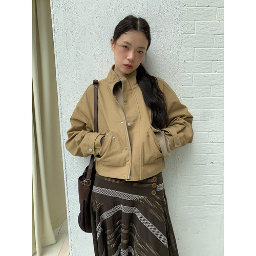 dorydory复古宽松立领短夹克短外套女独特超好看初秋穿搭上衣