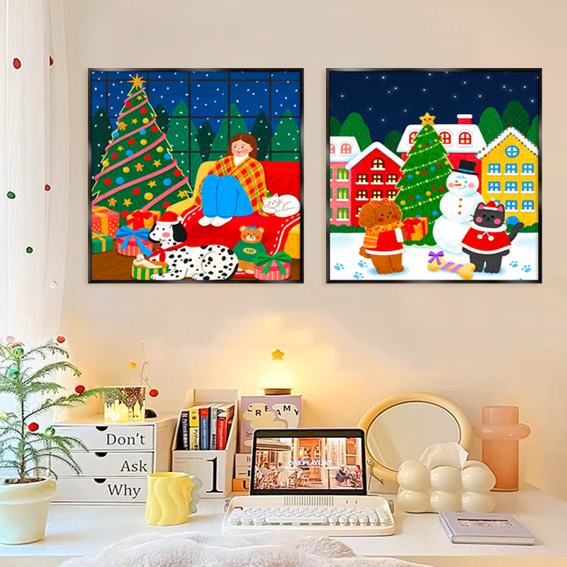 田园风可爱卡通卧室装饰画儿童房圣诞节挂画客厅壁画桌面摆画礼物