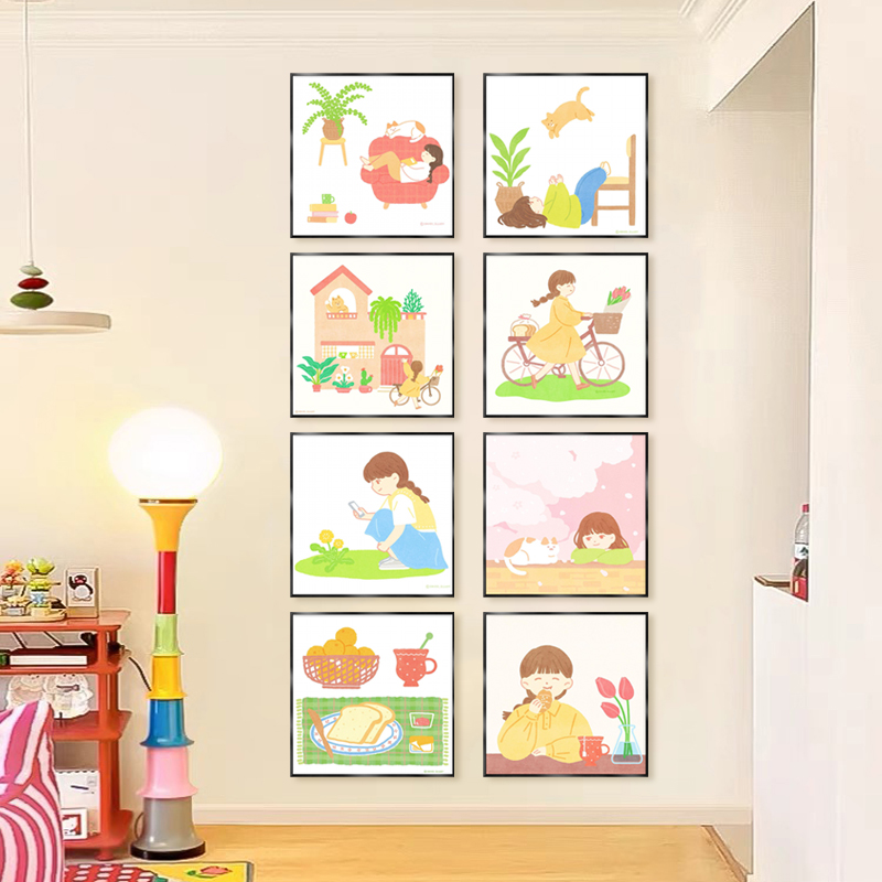 多巴胺客厅装饰画海报卡通动物沙发背景墙壁画儿童房卧室床头挂画图片
