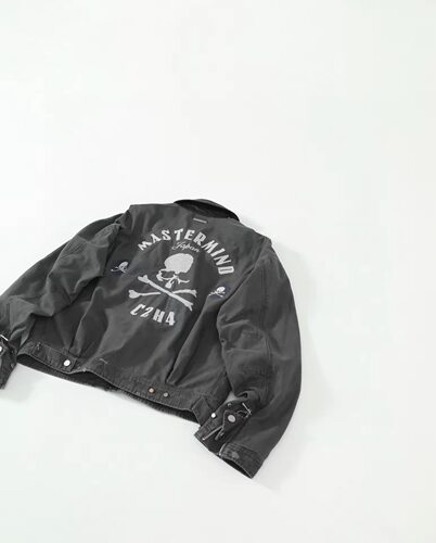 日系潮流 暗黑C2H4联名MMJ骷髅刺绣字母水洗做旧男女情侣夹克外套