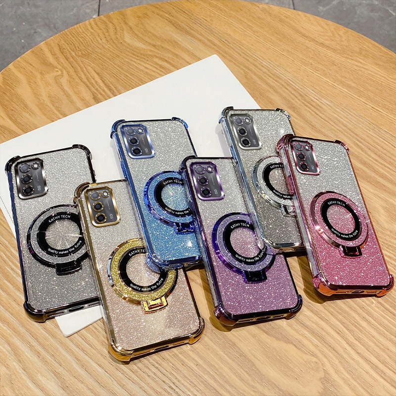 闪粉磁吸支架适用OPPO A1 A2 A3电镀气囊手机壳新款渐变闪粉 女高级感气囊防摔保护套