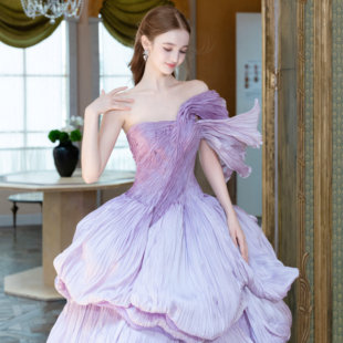 2025新款 复古蕾丝花边礼服裙女高级感气质名媛宴会晚礼服 法式