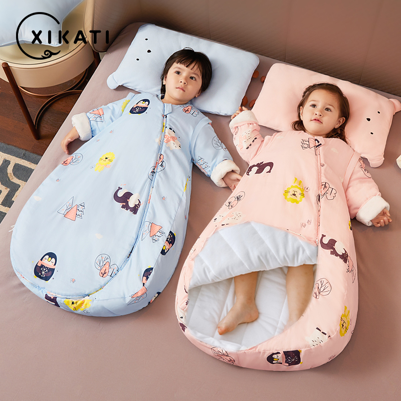 婴儿睡袋秋冬加厚款宝宝防踢被新生儿童恒温睡袋春秋薄棉四季通用