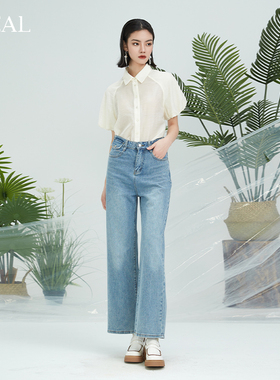 itREAL瑞尔夏季新款女士法式短袖衬衫纯色百搭显瘦复古风衬衣