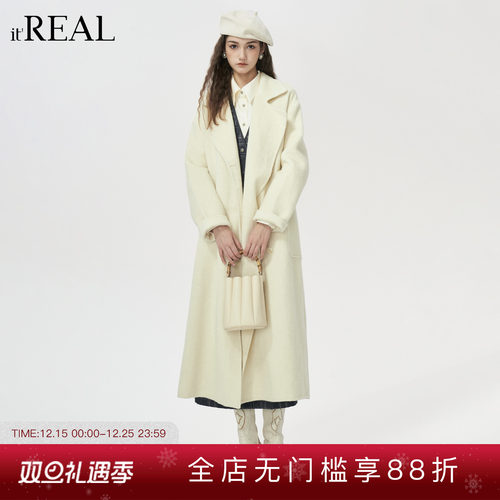 it'real瑞尔冬季新款百搭韩系气质长款双面呢大衣外套女