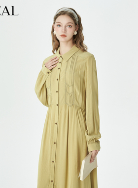 it'real瑞尔秋季新款法式复古收腰显瘦气质长袖连衣裙