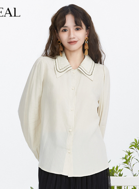 it'real瑞尔春新款花边印花领白衬衫女复古小众衬衣宫廷风上衣