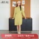 real瑞尔冬季 新款 复古法式 休闲翻领显瘦长袖 A字连衣裙