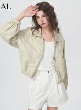 it'real瑞尔复古简约外套女春季新款休闲宽松双拉链夹克上衣