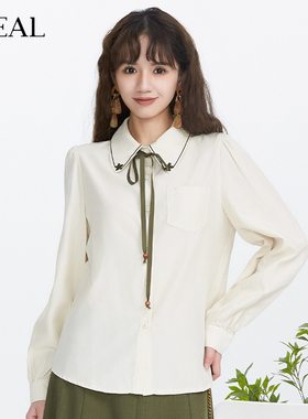 it'real瑞尔春新款法式复古白衬衫女学院风小众蝴蝶结内搭上衣