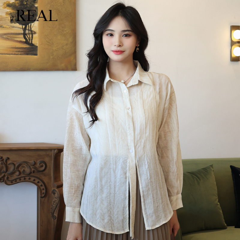 瑞尔宽松复古长袖扎染衬衫