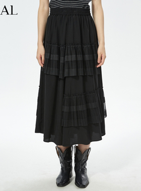 it'real瑞尔秋新款法式复古半身裙伞裙A字裙黑色蛋糕裙子