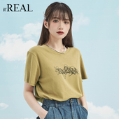 t恤女字母印花宽松体恤上衣 复古短袖 real瑞尔夏新款 美式