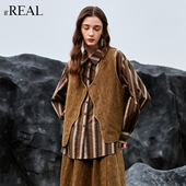 坎肩外套宽松百搭秋季 real复古老钱风单排扣马甲女无袖 马甲