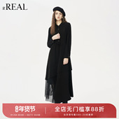 连衣裙女 休闲百搭拼接蕾丝长袖 real瑞尔25年冬季 新款
