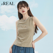 上衣女 复古吊带背心女外穿内搭打底无袖 real瑞尔夏新款 美式