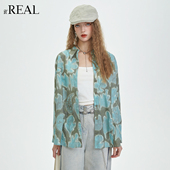 气质港风衬衣春夏新款 real复古几何风印花衬衫 女长袖