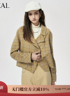 it'real瑞尔冬季新款复古格纹经典不规则呢子衣毛呢外套女