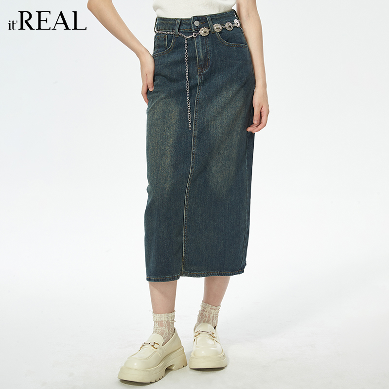 瑞尔中长牛仔裙复古牛仔裙