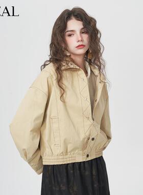 it'real瑞尔复古港风休闲外套女春季新款工装夹克翻领上衣女