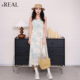 收腰显瘦长裙 新款 real瑞尔法式 复古碎花吊带连衣裙女夏季