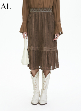 it'real瑞尔春季新款复古民族风A字裙摆显瘦中长款伞裙女装