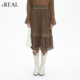 real瑞尔春季 新款 复古民族风A字裙摆显瘦中长款 伞裙女装