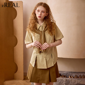 real瑞尔法式 款 复古衬衫 坎肩两件套女夏季 新款 长袖 衬衣