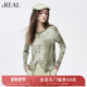 real瑞尔冬季 圆领时尚 复古内搭简约扎染长袖 女T恤打底衫