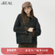 新款 real瑞尔冬季 复古格纹拼色牛仔棉服棉衣上衣女