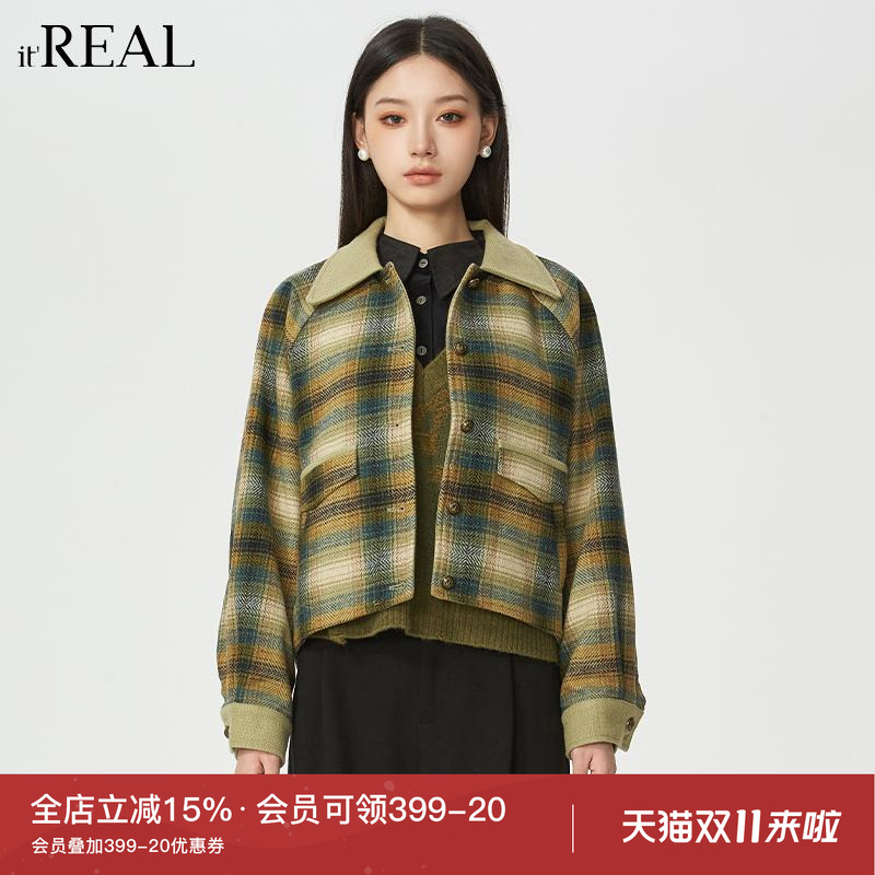 it'real毛呢短外套复古